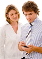 image of young adults using pda